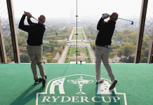 2018 Ryder Cup Captains Tee Off From Eiffel Tower 2018 Ryder Cup, captains Jim Furyk and Thomas Bjorn Eiffel Tower