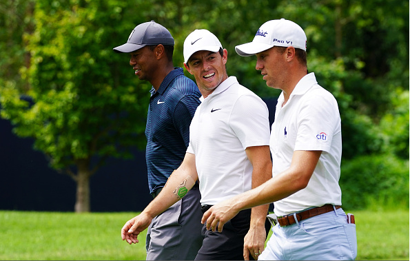 Tiger Woods, Rory McIlroy, and Justin Thomas