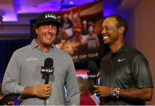 Furyk Names Woods, Mickelson, and DeChambeau to U.S. Ryder Cup Team Phil Mickelson and Tiger Woods
