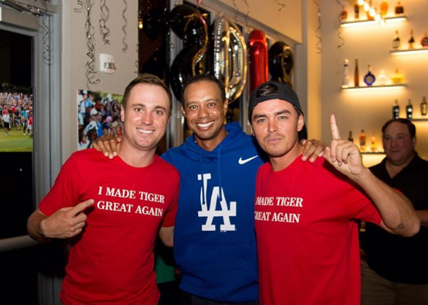 Justin Thomas, Tiger Woods, and Rickie Fowler