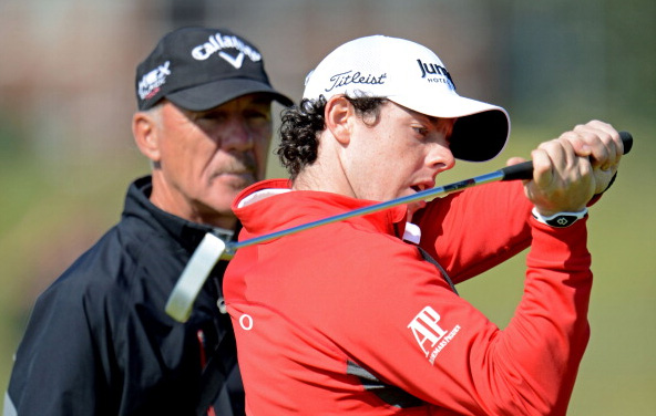 Rory McIlroy chats with Pete Cowen