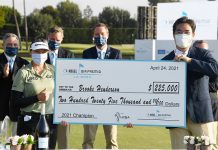 Photo: LPGA L.A. Open Check Presentation is Scary Stupid Brooke Henderson Big Mask