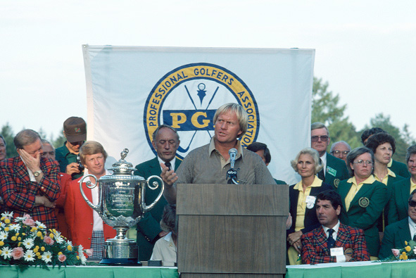 Jack Nicklaus wins the Wanamaker Trophy at the 1980 PGA Championship