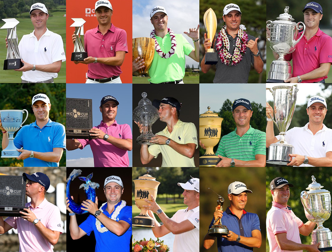 Justin Thomas 15 PGA Tour Trophies Photos