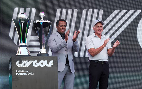 2022 LIV Golf-Portland Trophies Greg Norman and Majed Al Sorour