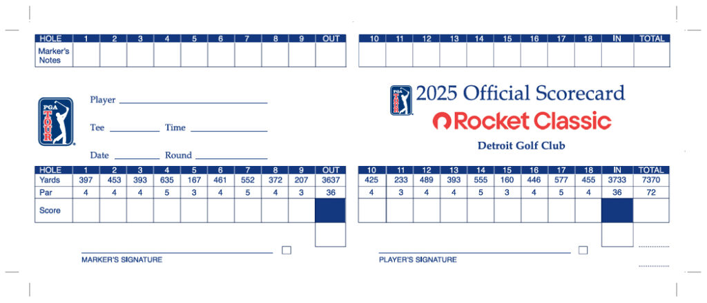 2025 Rocket Classic Primer Scorecard 2025
