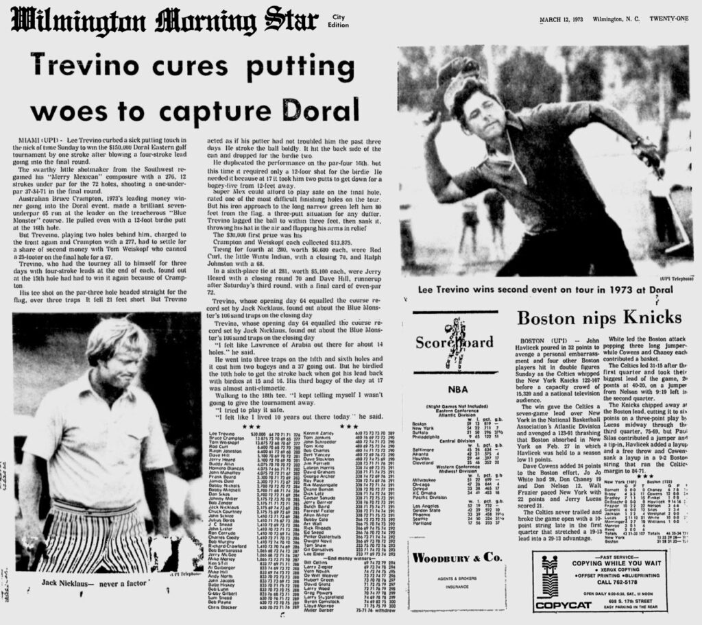 Trump Doral PGA Tour History Trevino Wins 1973