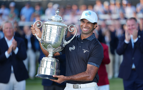 Aaron Rai Aaron Rai wins PGA Championship Wanamaker Trophy